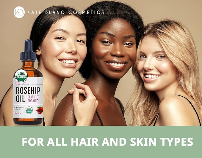 Kate Blanc Cosmetics Rosehip Oil for Face & Skin (4oz, Organic, Pure, Cold Pressed) Rosehip Seed Face Oil for Facial & Gua Sha Massage-FemmiqueWomen