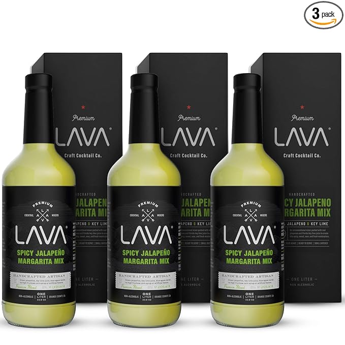(3 Pack) LAVA Premium Spicy Jalapeño Margarita Mix by LAVA Craft Cocktail Co., Made with Real Jalapeños, Agave Nectar, Key Limes, Lots of Flavor and Ready to Use-FemmiqueWomen