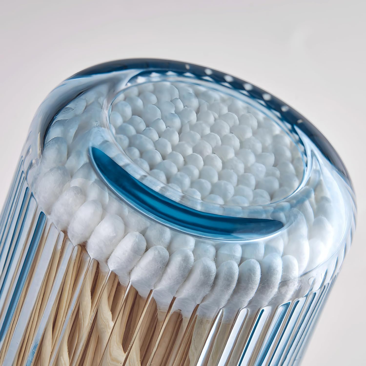 2 Pack Qtip Holders for Bathroom, Clear Glass Apothecary Jars with Lids,Vintage Bathroom Canisters for Cotton Balls,Swabs,Floss Picks,Hair Ties,Vanity Organizer and Storage Decor (Blue)-FemmiqueWomen