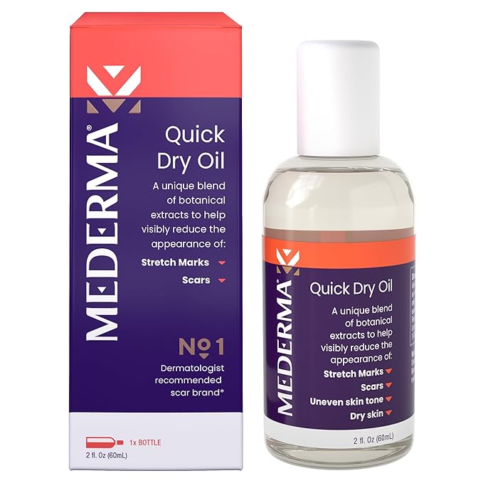 Mederma Quick Dry Oil, Scar and Stretch Mark Treatment, Helps to Improve the Appearance of Scars and Stretch Marks, with Natural Botanical Extracts, Paraben Free, Fast-Absorbing, 2.02oz (60ml)-FemmiqueWomen
