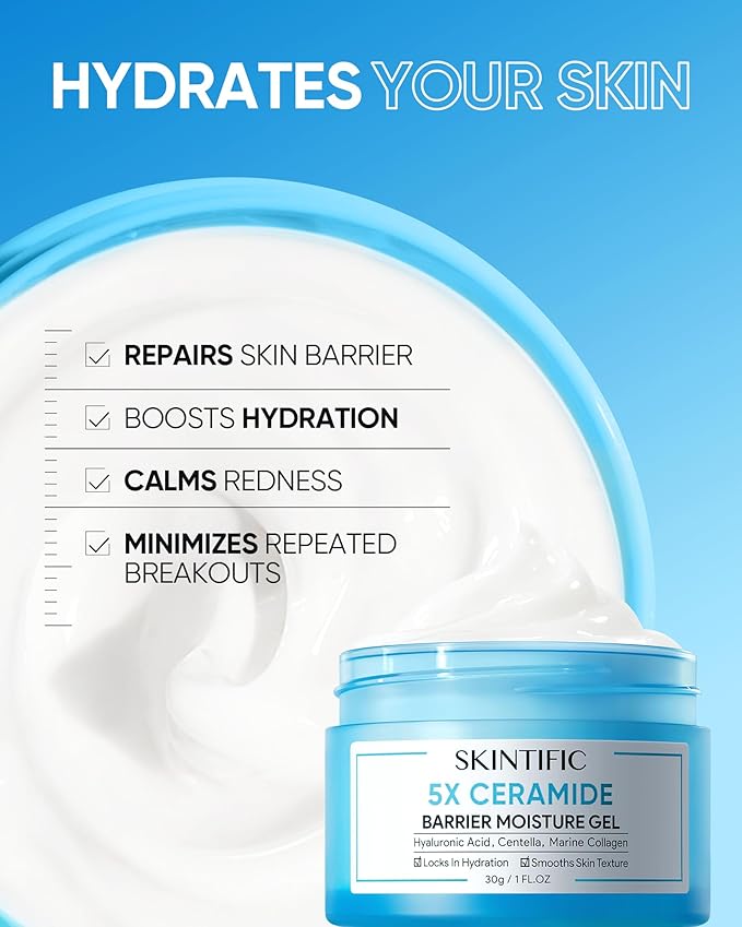 5X Ceramides Moisture Barrier Cream, Hydrating Skin Barrier Repair Face Moisturizer for All Skin Types with Hyaluronic Acid & Centella, Daily Moisturizer, Non-Comedogenic-FemmiqueWomen