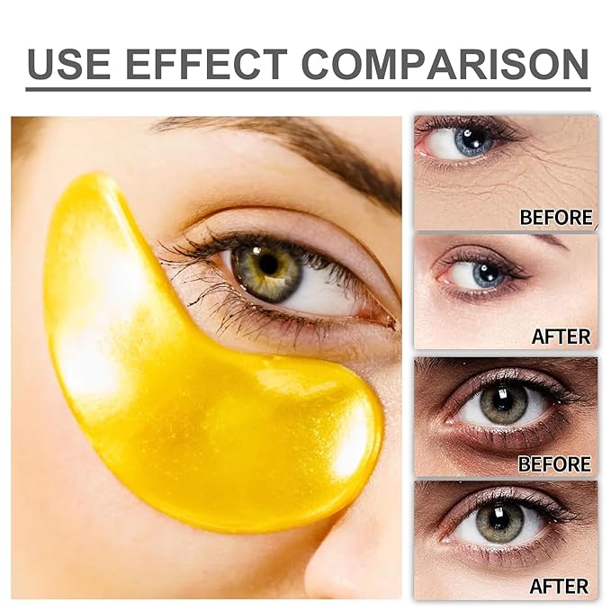24K Collagen Eye Mask 60 Pcs Moisturzing Eye Pads for Puffy Eyes, Dark Circles, Under Eye Bags, Anti-Wrinkle, Moisturizing, Eye Skin Care Fast Absorption Eye Patches Gel for Women Man-FemmiqueWomen