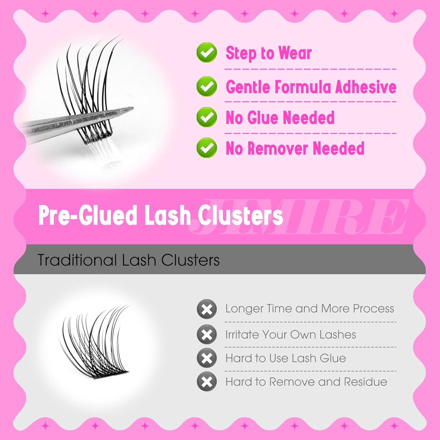 JIMIRE Self Adhesive Eyelashes Natural Look 9-14MM Wispy Pre Glued Lash Clusters No Glue Needed Press on Lashes Clusters Reusable Self Adhesive Eyelash Clusters Easy to Apply-FemmiqueWomen