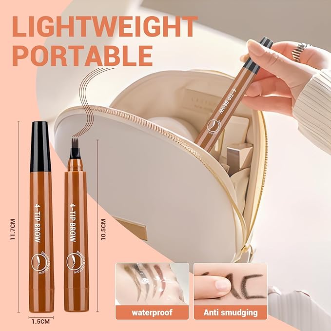 2025 New Magic Eyebrow Pencil, 3D Waterproof 4 Tipped Precise Brow Pen Microblading Eyebrow Pencil Contouring Pen Fine Stroke Microblading Creates Natural (Black)-FemmiqueWomen