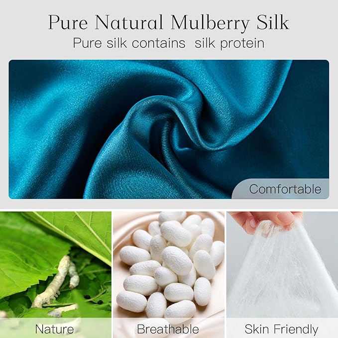 100% Natural Silk Eye Mask for Women Men, Soft Pressureless Cooling Blackout Eye Covers for Sleeping, Large Size Sleep Mask fits All Heads Adjustable, 1PC, Vivid Blue-FemmiqueWomen