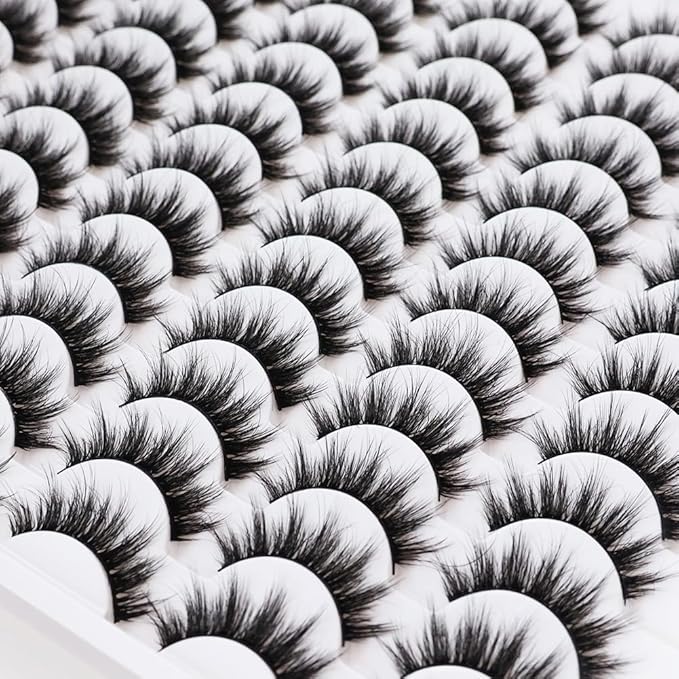 False Eyelashes 48 Pairs Faux Mink Lashes 14mm Wispy Lashes 3D Fluffy Cat Eye Lashes Pack Bulk Wholesale Strip Lashes(style 48-035)-FemmiqueWomen