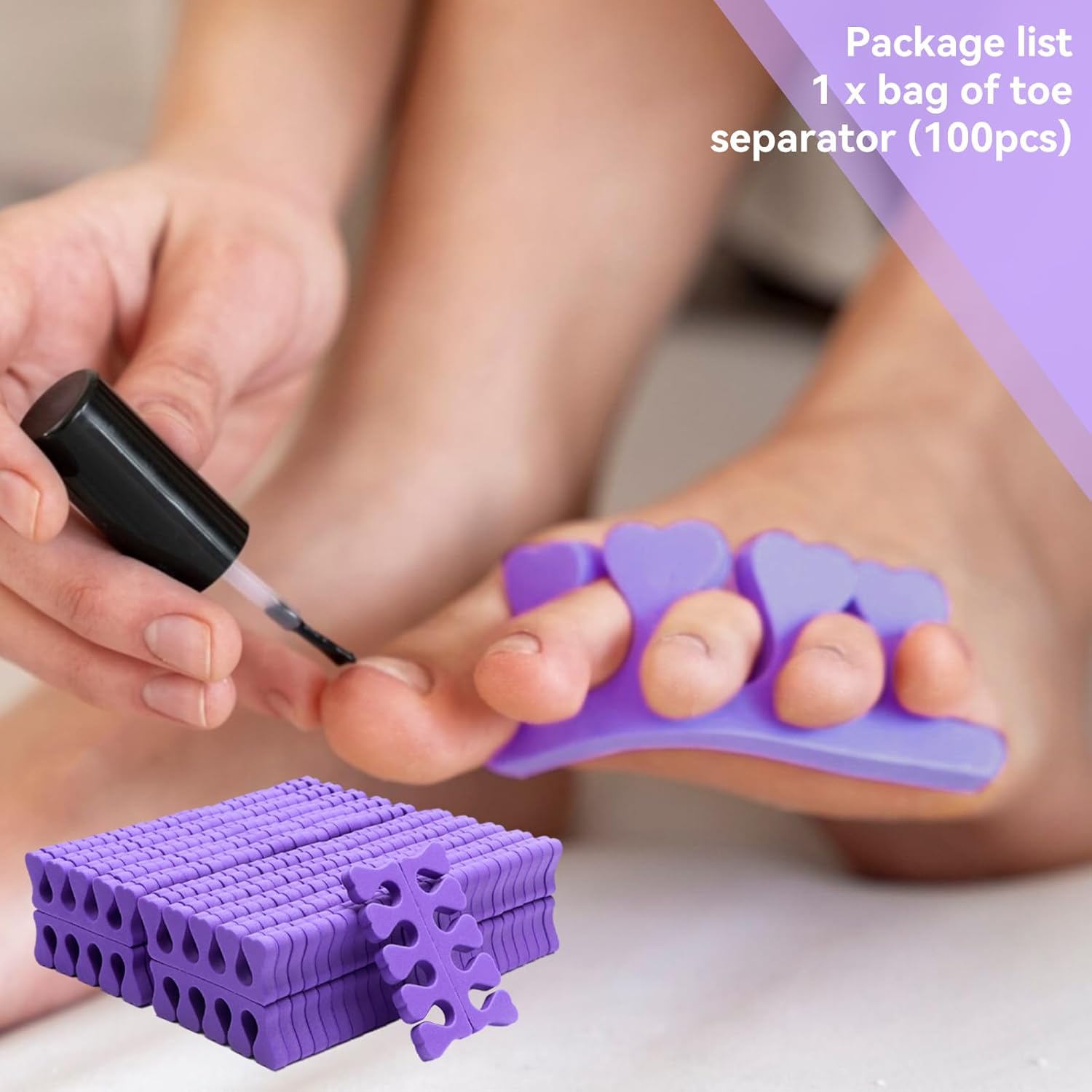 100PCS Sponge Toe Separator, Soft Toe Spreader Nail Art Finger Separator Divider Spacer Manicure Pedicure Tool for Nail Polish (Purple)-FemmiqueWomen