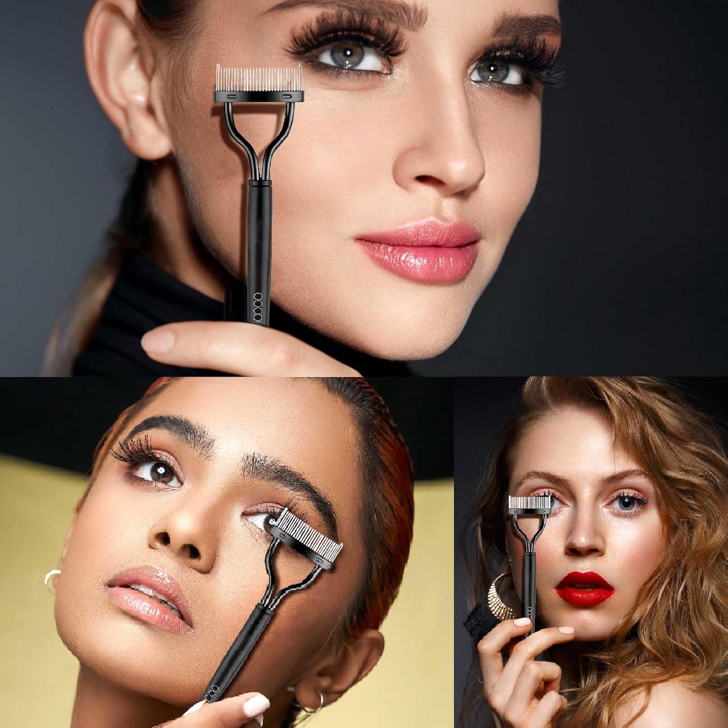 Docolor Eyelash Comb Eyelash Separator Tool Mascara Applicator Eyelash Brush Lash Separator Tool Comb Arc Designed Cosmetic Brushes Tool, with Comb Cover (Black)-FemmiqueWomen