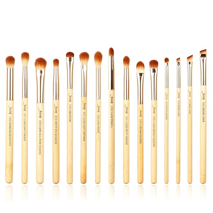 Jessup Eye Makeup Brushes Set, Premium Synthetic Eyeshadow Blending Concealer Eyebrow Eyeliner Brush, 15pcs Labeled Bamboo Make Up Brushes T137-FemmiqueWomen