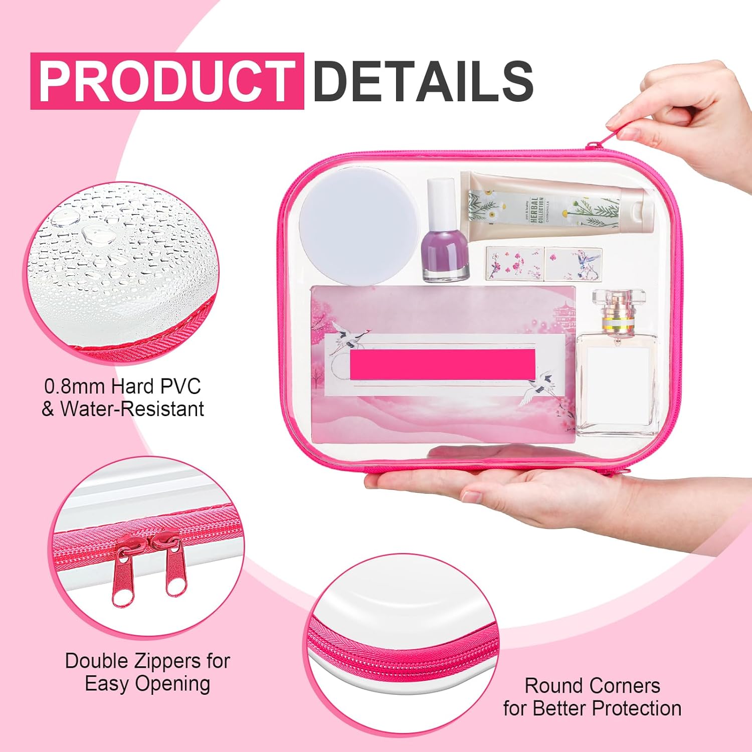 Hoolerry 4 Pcs Hard Clear Zipper Case Makeup Bags Plastic Pencil Pouch Transparent Storage Box Containers for Cosmetics, Snacks, Building Blocks, Puzzles(Fluorescent,9.8 x 7.9 x 2 in)-FemmiqueWomen