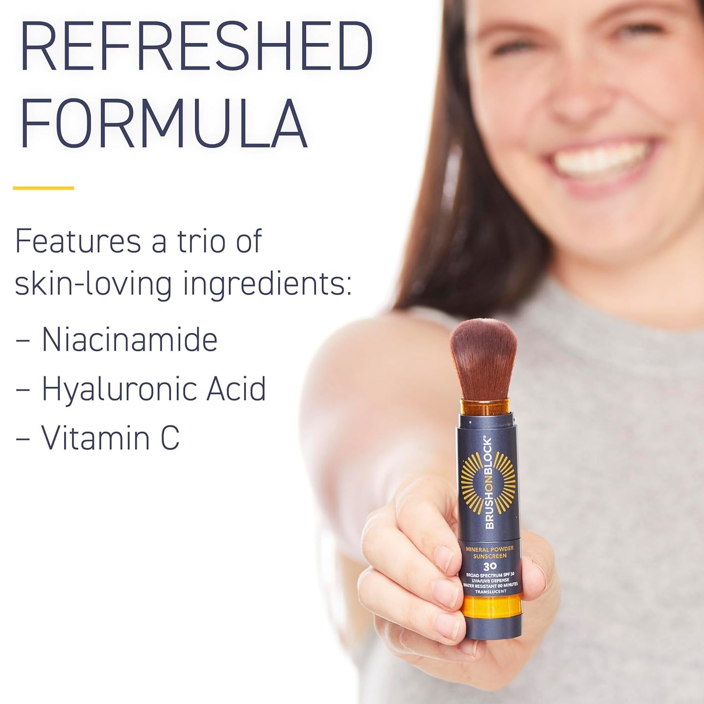 Brush On Block SPF 30 Mineral Powder Sunscreen New Formula, With Niacinamide, Hyaluronic Acid, & Vitamin C, Broad Spectrum, Water Resistant, Translucent, For All Skin Types, Reef Friendly, Mfg in USA-FemmiqueWomen