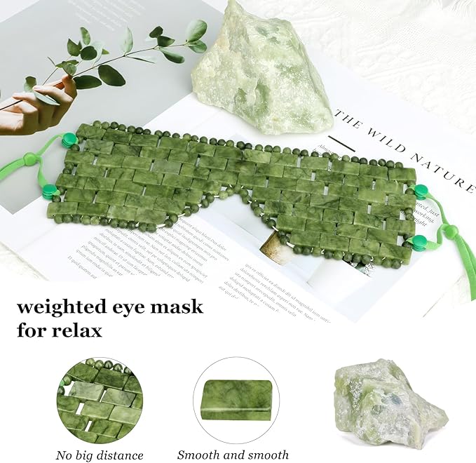 Jade Eye Mask, 2Pcs Large Facial Cooling Mask with 100% Real Jade for Hot & Cold Therapy,Green Jade Facial Eyes Sleeping Mask Relief Eye Cover by LazyGa-FemmiqueWomen