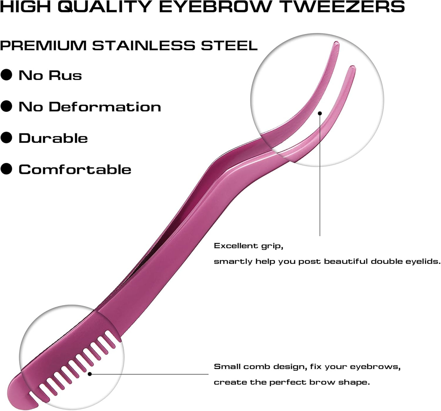 2 in 1 Lash Tweezer with Comb, Stainless Steel Elbow Tweezers, Eyelash Extension, Precise Eyebrow Tweezers Tool, Lashes Tweezer Applicator for DIY Applying False Eyelashes Clusters, Rose-FemmiqueWomen