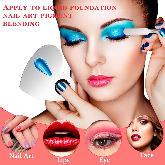 2 Pcs Stainless Makeup Mixing Palette,Tool for Mixing Foundation Nail-Art,Palette with A Stick,Storage Bag,Beauty Salon Color Cream Mixing Palette,Makeup Artist,Makeup Enthusiast (Heart Shaped)-FemmiqueWomen