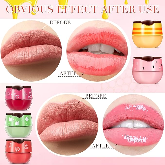 12 Pcs Bee Lip Balm Honey Pot with Brush Propolis Lip Mask Overnight, Moisturizing Hydrating Lip Sleeping Mask Prevention Dry and Cracked(Honey+Strawberry+Watermelon+Apple Lime+Cherry)-FemmiqueWomen