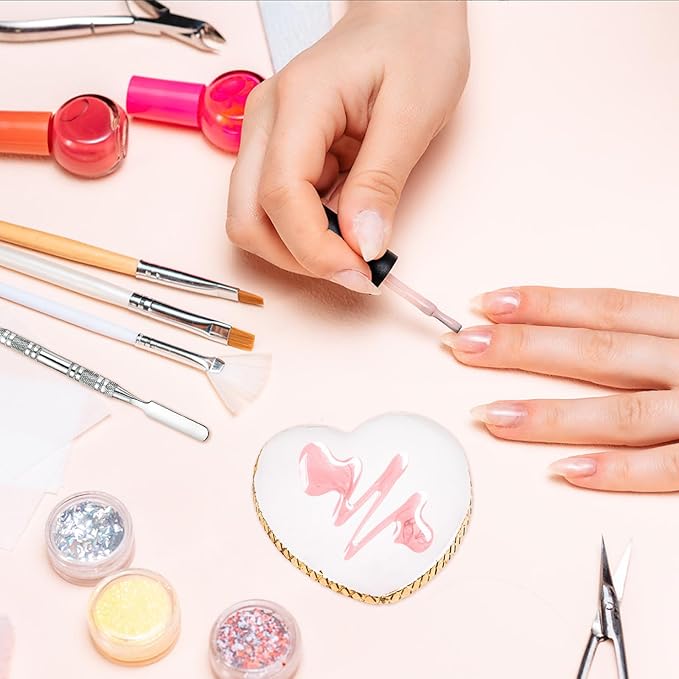 2 Pcs Resin Nail Art Palette and 2 Pcs Nail Brush, Color Palettes Cosmetic Mixing Tools, Nail Polish Palette with Stainless Stirring Rod for Nail Salons and Beginners (White, Pink)-FemmiqueWomen