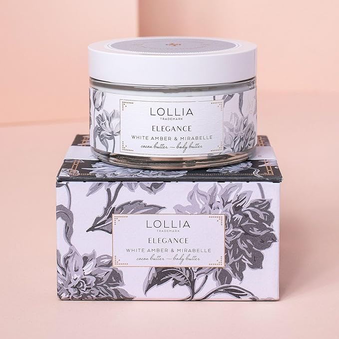 Lollia Elegance Body Butter, 5.5 oz. – White Amber & Mirabelle - Shea Butter & Cocoa Butter, Body Lotion for Women, Hydrating & Smooth Body Moisturizer-FemmiqueWomen