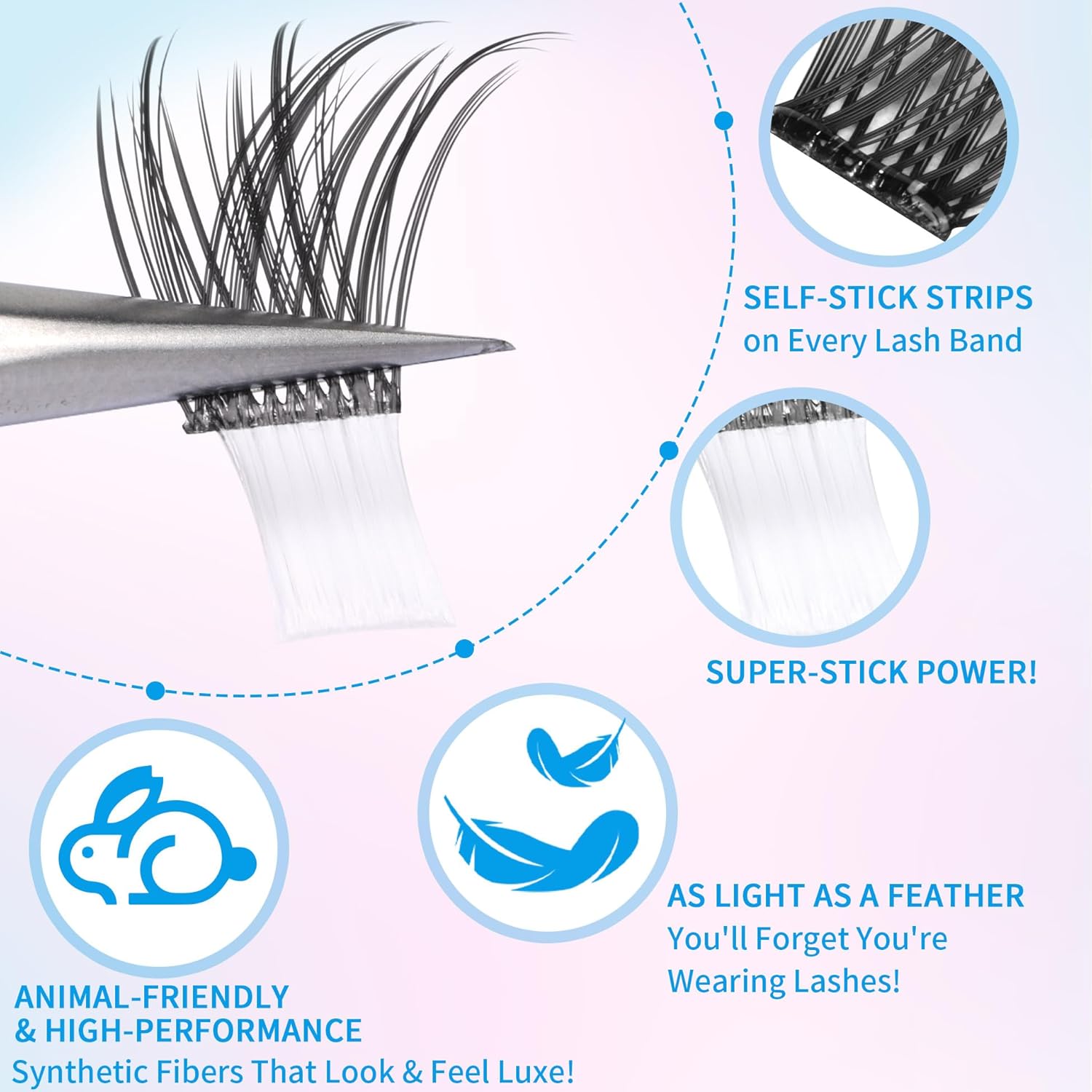 Self Adhesive Eyelashes No Glue Self Adhesive Lash Clusters Pre Glued Eyelashes Clusters Natural Wispy Glueless Eyelash Extensions Reusable DIY Lash Extensions (110Pcs, 10mm-16mm)-FemmiqueWomen