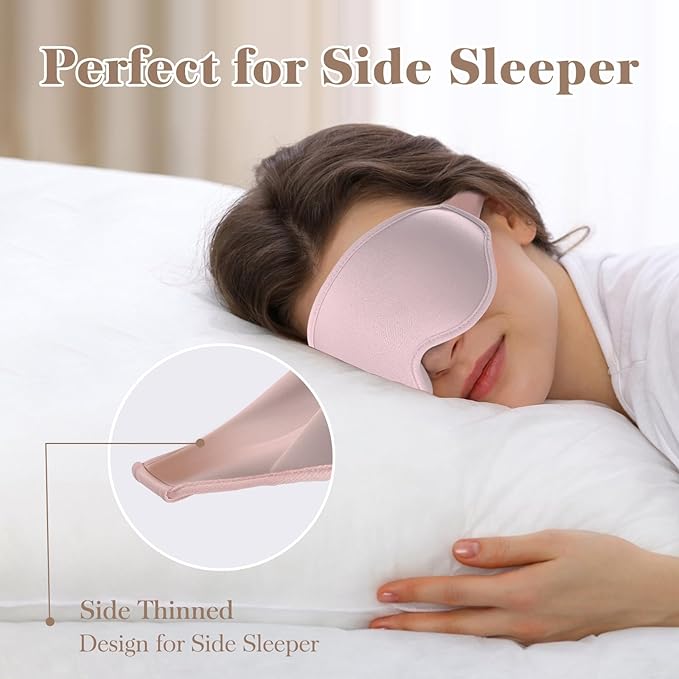 3D Cooling Eye Mask Sleep Mask for Men & Women, 100% Pressure-Free & Light Block-Out Eye Mask for Sleep with Easy Adjustable Strap, Night Eye Cover for Travel, Pink-FemmiqueWomen
