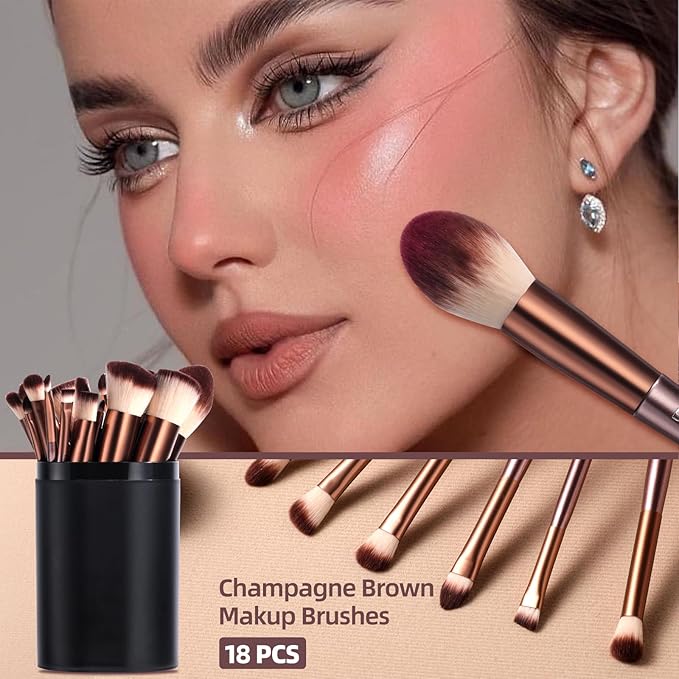 BS-MALL Makeup Brush Set 18 Pcs Premium Synthetic Foundation Powder Concealers Eye shadows Blush Makeup Brushes with black case (B-Brown)-FemmiqueWomen