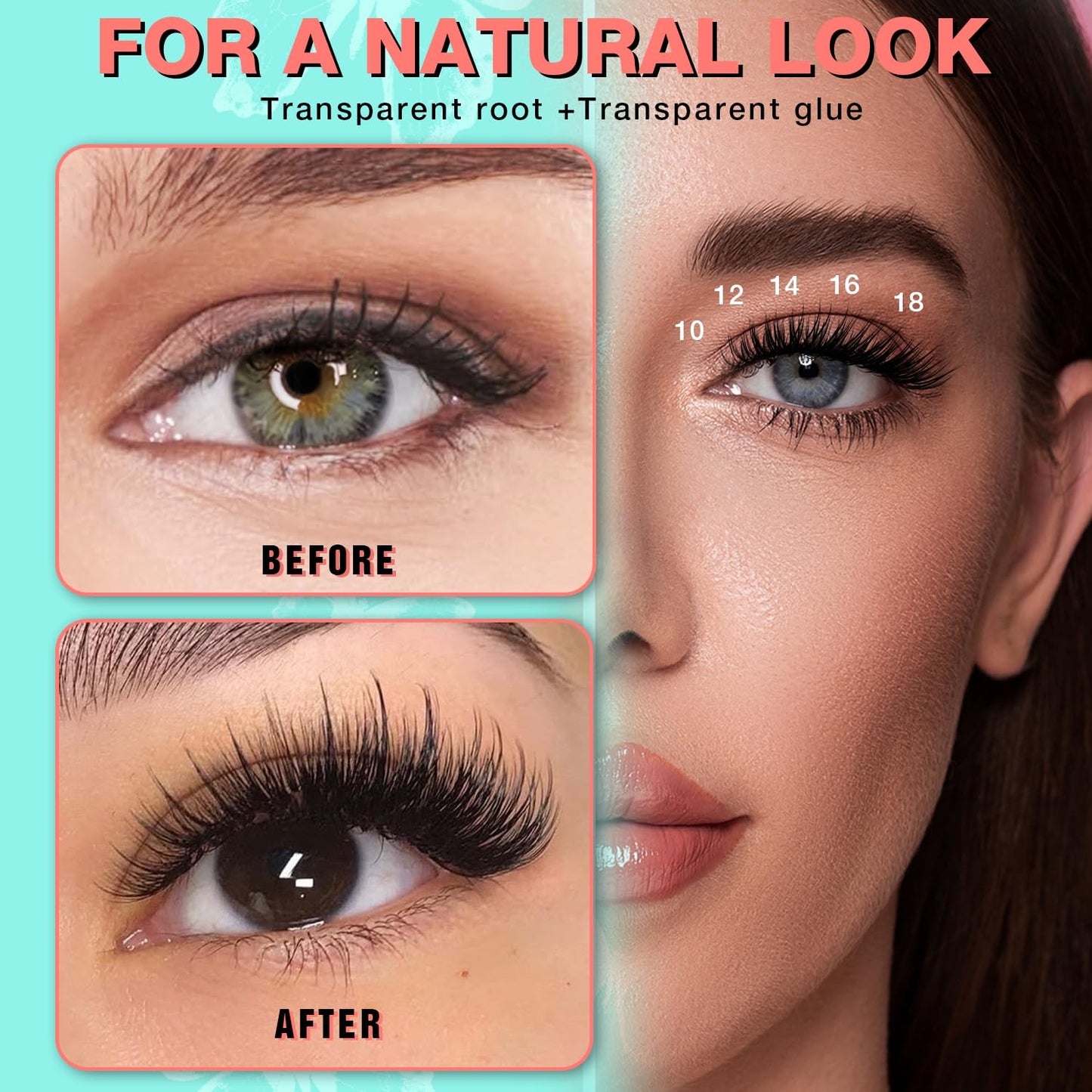 No Glue Needed Lashes, Self Adhesive Eyelashes, DIY Lash Cluster Eyelash Extensions Kit 10‑18mm,120pcs Fluffy D Curl Soft Natural Lashes with Tweezers–Fake Cat Eye Wispy Individual Clusters(NGDY101)-FemmiqueWomen