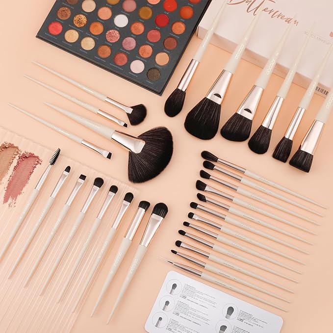 docolor Makeup Brushes Professional 30Pcs Make up Brushes Set Premium Synthetic Kabuki Foundation Blending Brush Face Powder Blush Concealers Eye Shadows Beige-FemmiqueWomen