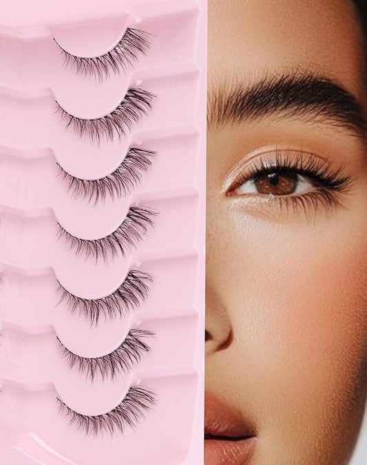 Short Cat Eye Lashes Clear Band False Eyelashes Wispy Natural Look Flared Strip Eyelash Soft Fluffy Lashe Pack 7 Pairs SF-10-FemmiqueWomen