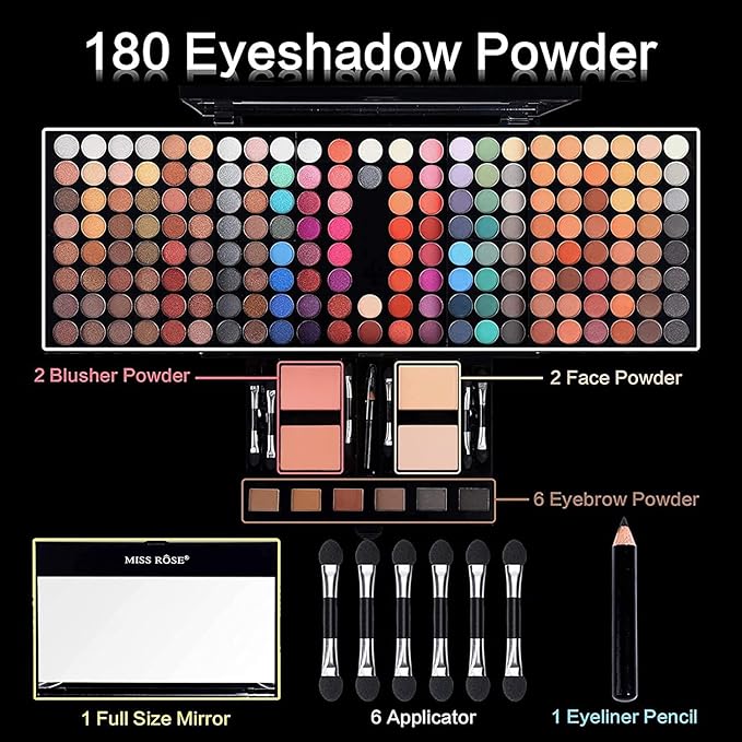 190 Colors Cosmetic Make up Piano Box Set,Combination with Eyeshadow /Facial Blusher /Eyebrow Powder /Eyeliner Pencil /Mirror,All-in-1 Makeup Gift Set (Color A)-FemmiqueWomen