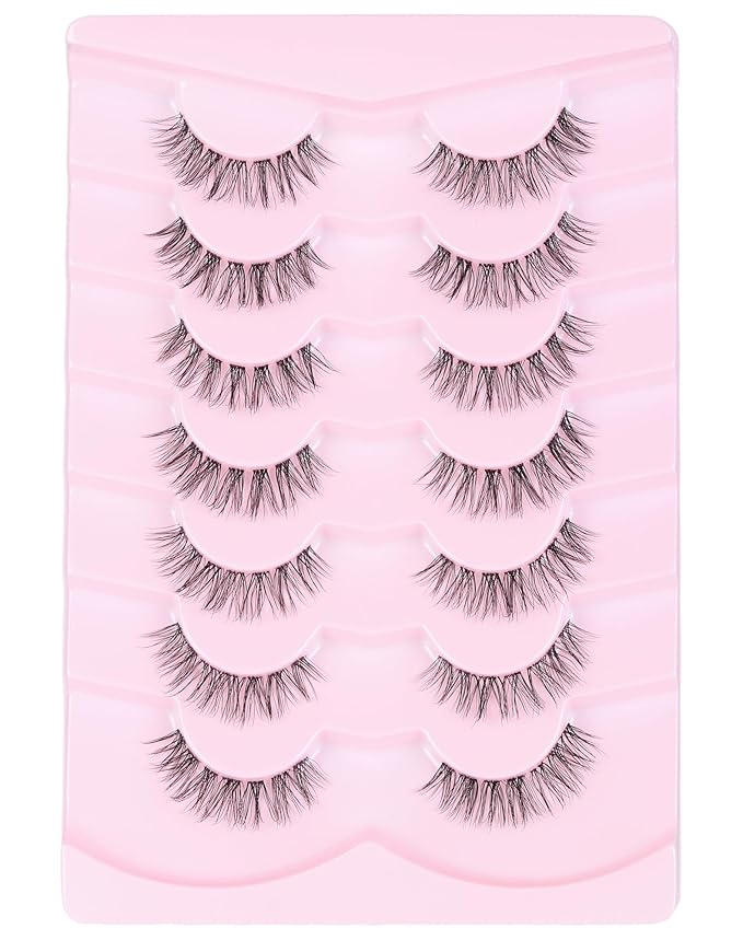 Wispy lashes natural look false eyelashes C curl fake lashes 3d Fluffy eye lashes clear band lashes Pack 7 Pairs-FemmiqueWomen