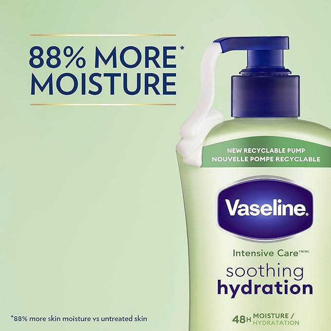 Vaseline Intensive Care Body Lotion for Dry Skin Soothing Hydration Lotion Made with Ultra-Hydrating Lipids + 1% Aloe Vera Extract to Refresh Dehydrated Skin 20.3 oz, Pack of 3 (packaging May Vary)-FemmiqueWomen