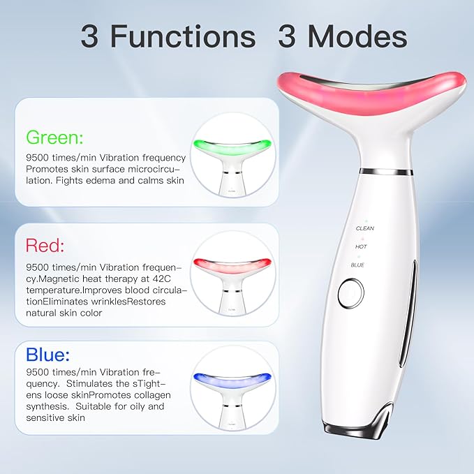 3-in-1 Beauty Massager for Face and Neck, Based on Triple Action LED, Thermal, and Vibration Technologies for Skin Care,Improve,Firm,Tightening and Smooth-FemmiqueWomen
