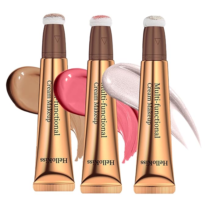 3pcs Contour Beauty Wand, Blush Wand and Liquid Highlighter Wand with Cushion Applicator, Long Lasting Silky Smooth Blendable Contour Highlighter Blush Stick,Cruelty Free,Contour +Blush +Highlighter Set（#01+#03+#05）-FemmiqueWomen