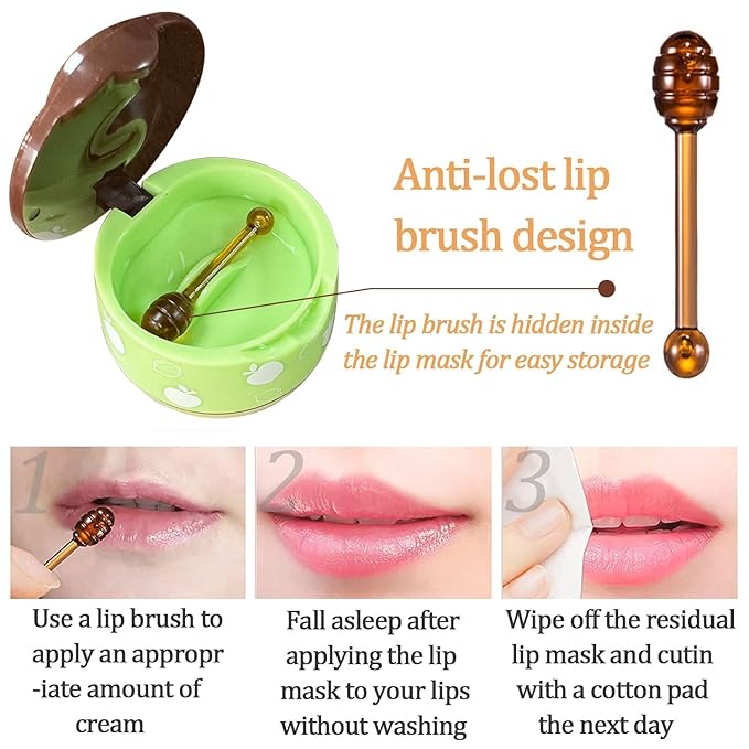 3 PCS Bee Lip Balm Honey Pot, Honey & Strawberry & Apple Lime Lip Balm, Lip Sleeping Mask Hydrating Prevention Dry and Cracked Lip Scrubs Exfoliator Lip Care, Moisturizing Lip Mask Overnight-FemmiqueWomen