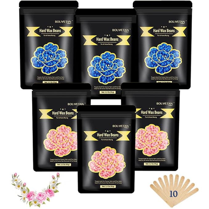 1.3Lb/21oz Wax Beads for Brazilian, Eyebrow, Face, Bikini, Legs, Arms Waxing - 6 Packs with 10 Wax Spatulas for Women and Men-FemmiqueWomen