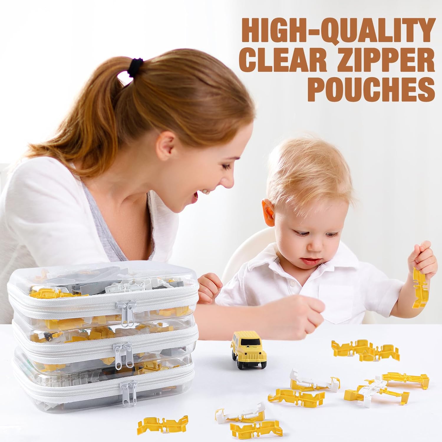 Clear Hard Shell Zipper Case 3 PCS Clear Cosmetic Make up Bag Waterproof Travel Toiletry Bag for Women, Hard Plastic Zipper Pouches Portable Travel Storage Organizer Bins (White, 8"x6"x2")-FemmiqueWomen