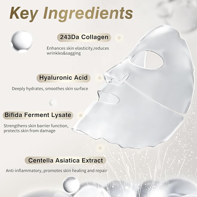 ISTON 6 Pack Bio-Collagen Real Deep Anti Wrinkle Lifting Mask,Overnight Hydrating Face Mask for All Skin Types -Pore Minimizing,Elasticity Enhancing,Firming,Moisturizing-FemmiqueWomen