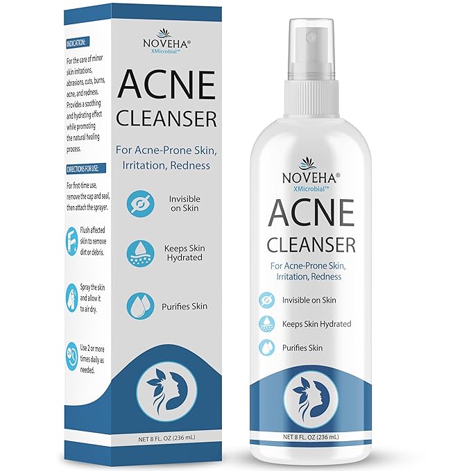 NOVEHA Facial Cleanser For Acne - Hypochlorous Acid Spray - Irritation, Redness & Breakouts Relief - Ideal for Active Teenage & Adult Athletes Post-Workout - Safe for Multiple Daily Uses - 8 oz-FemmiqueWomen