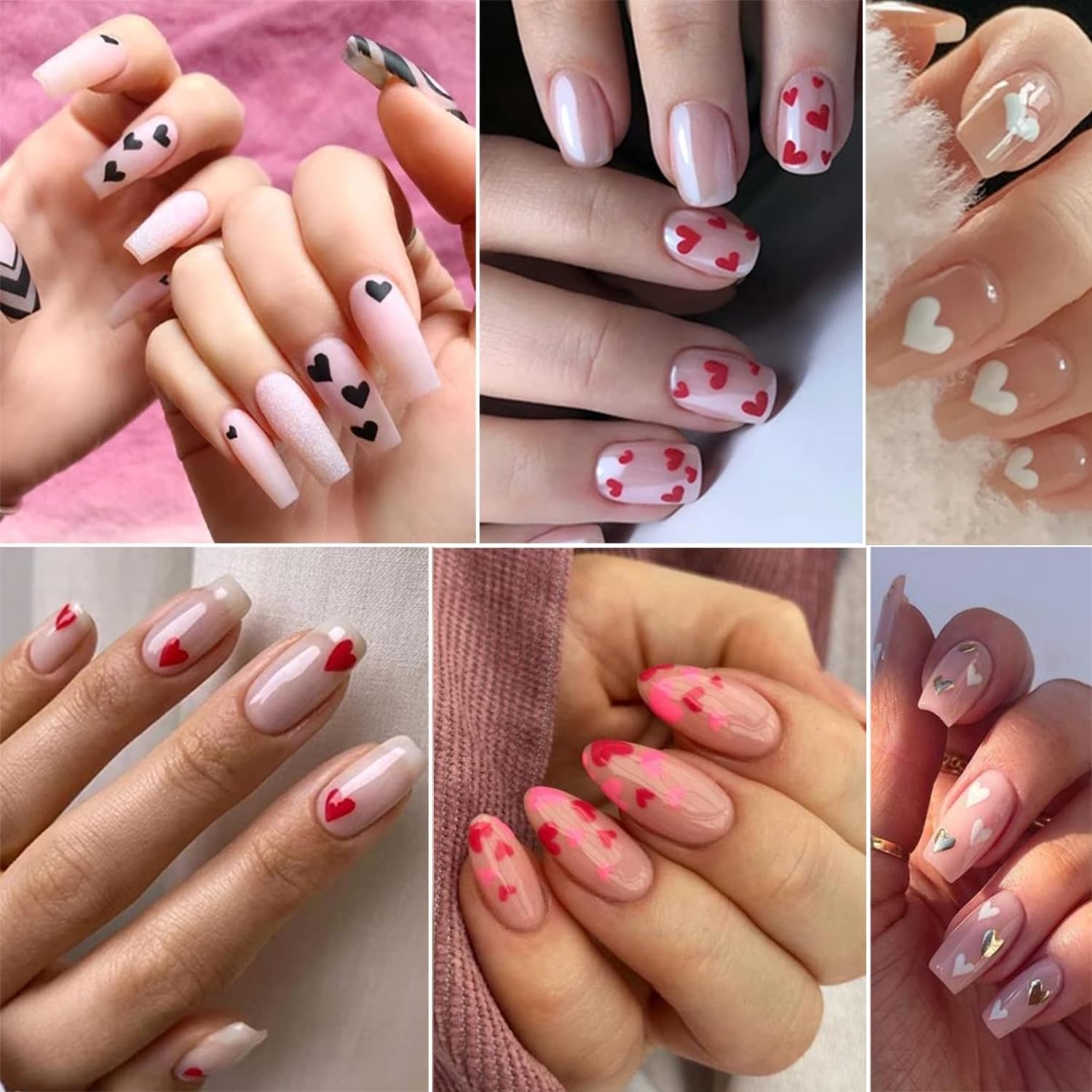 12 Sheets Self-Adhesive Heart Nail Stickers for Valentine's Day - 3D Pink Red Aurora Gold Decals for Nail Art Design - Supplies for Women-FemmiqueWomen