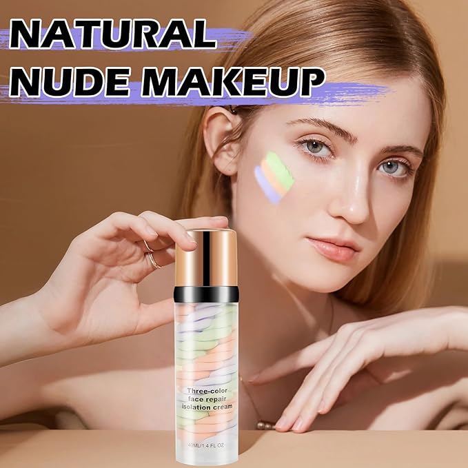 3 In 1 Color Corrector Makeup Primer Color Correcting Primer Cream Tinted Moisturizer Brightening Primer Facial Serum Isolation Cream Neutralizes Skin Tone for Face Before Makeup Base Cream-FemmiqueWomen