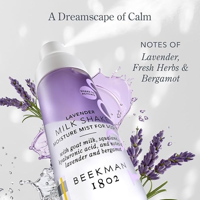 Beekman 1802 Lavender Milk Shake - Body Mist - 2.0 fl. oz - With Hyaluronic Acid & Jojoba Oil - Instantly Moisturizes, Hydrates & Softens - Good for Sensitive Skin - Cruelty Free-FemmiqueWomen