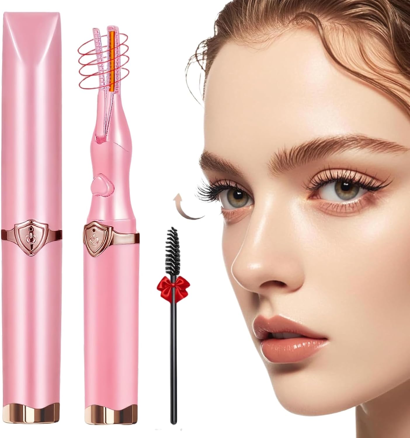 Heated Eyelash Curler, 2-in-1 Clip-Type Design, 3 Temperature Modes, USB Rechargeable Electric Eyelash Curler, Natural Curling 24H Long-Lasting Curl, Gift for Women & Girls, Light Pink DA-FemmiqueWomen
