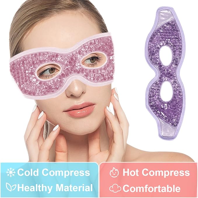 Jakuva 2PCS Cooling Eye Mask Sleeping Mask, Ice Eye Mask & Cold Eye Packs & Heat Cold Compress Pack Eye Spa Pad for Puffy Eyes,Puffiness,Headache,Stress Relief (Pink&Purple)-FemmiqueWomen
