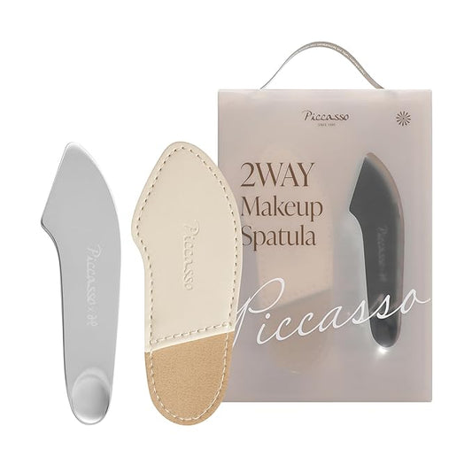 Piccasso 2-Way Makeup Spatula – Professional Foundation & Skin Care Spatula for Face, Dual-Ended Stainless Steel Tool for Precise and Hygienic Application, Includes Leather Case-FemmiqueWomen