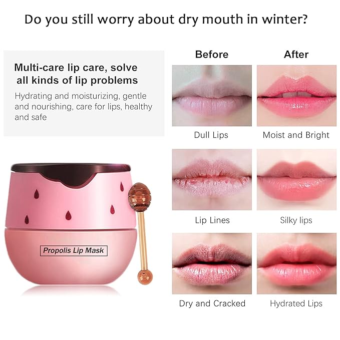 2PCS Bee Balm Lip Balm Honey Pot & Strawberry Sleeping Lip Mask, Propolis Moisturizing Honey Lip Mask Lip Balm, Hydrating & Prevention Dry and Cracked Lip Scrubs Exfoliator, Winter Lip Care Products-FemmiqueWomen