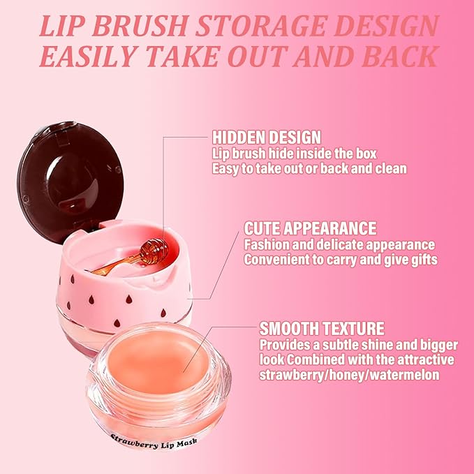 3 Pcs Honey Lip Balm, Bee Lip Balm Honey Pot,Moisturizing Lip Mask Overnight,Hydrate Repair Prevent Dry Cracked Lip Care (Honey+Strawberry+Watermelon)-FemmiqueWomen