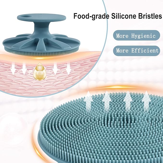 INNERNEED Silicone Face Scrubber, Exfoliating Brush Manual Handheld Facial Cleansing Brush Blackhead Remover, Food-Grade Soft Bristles (Dark Green+Pink)-FemmiqueWomen