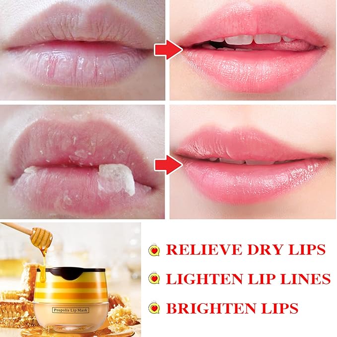 1PCS Bee Lip Balm Honey Pot,Honey Sleeping Lip Mask Bee Lip Balm with Applicator,Natural Moisturizing & Prevention Dry and Cracked Lip Scrubs Exfoliator-FemmiqueWomen