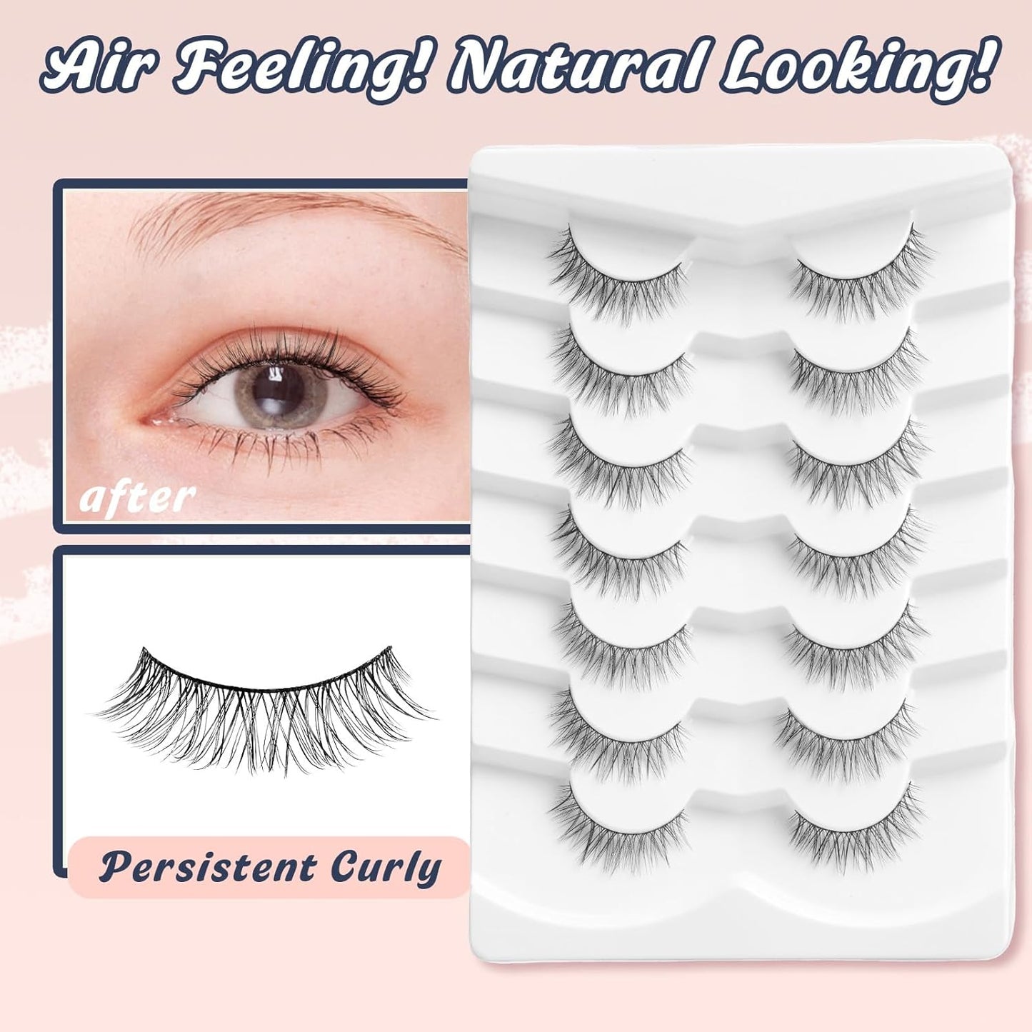 Lashes Wispy Eyelashes False Eyelashes 10MM Short Lash Thin Band Strip Lashes Natural Lashes 3D Volume Eyelashes Soft False Lashes 7 Pair Siligli-FemmiqueWomen