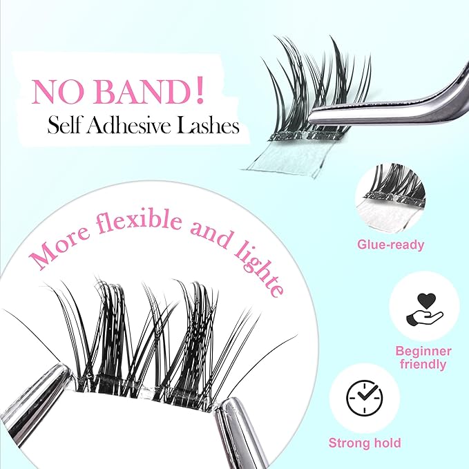 GAQQI Self Adhesive Eyelashes Clusters, No Glue Lash Clusters 10-16mm Dense & Volume Spiky Cluster Lashes, No Band Press On Lashes, More Comfortable & Stronger Hold (Twin）-FemmiqueWomen