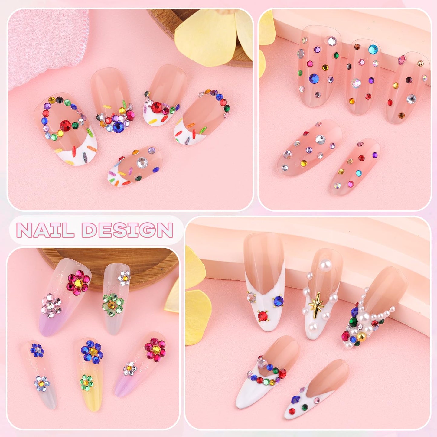 10000Pcs Small Resin Rhinestones for Nail Art with 15ML Nails Rhinestone Glue, Colorful 2/3MM Flatback Bedazzling Gems, Nail Rhinestones and Gems Crystals Charms for Acrylic Tips Manicure Decor-FemmiqueWomen